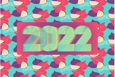 2022 Happy New Year. Seamless pattern of figs background. 3d dimension