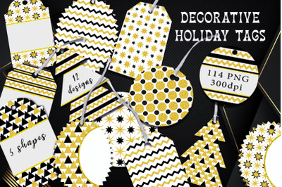 Decorative festive tags.