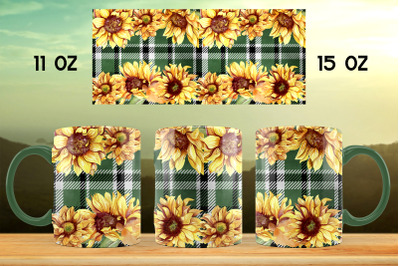 Sunflower mug sublimation design Buffalo plaid mug wrap png