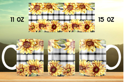 Sunflower mug sublimation design Buffalo plaid mug wrap png