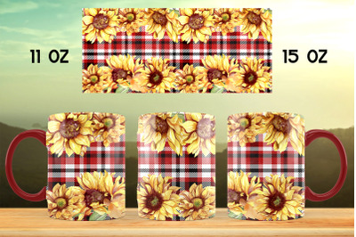 Sunflower mug sublimation design Buffalo plaid mug wrap png