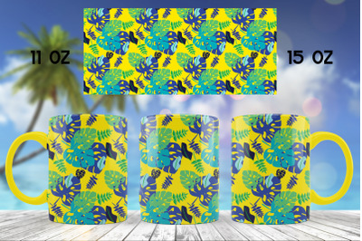 Tropical mug sublimation Summer mug wrap Design PNG Seamless