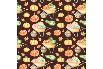 Pumpkin harvest watercolor seamless pattern. Farm, Thanksgiving, Fall