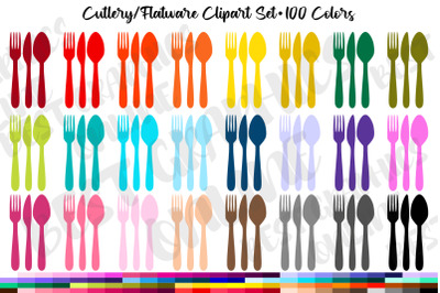 100 Cutlery Silverware Clipart Flatware Fork Knife Spoon Graphics