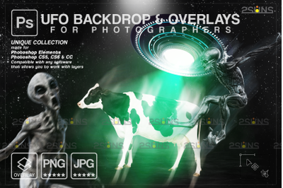 Halloween overlay &amp; Photoshop overlay: Halloween backdrop, UFO overlay