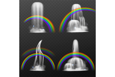 Rainbow waterfall. Realistic 3d natural objects and physical event, li