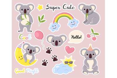 Cute animals stickers. Fauna labels&2C; cute fluffy little bears&2C; koalas