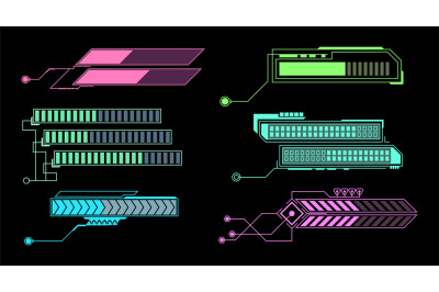 Hud elements futuristic. Callout bar, modern digital info boxes layout