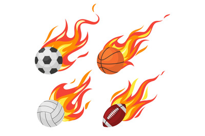 Burning balls. Football and volleyball&2C; basketball and rugby flying sp