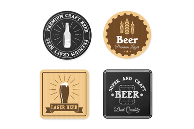 Beer coaster design. Square and round beer coasters, pub labels bevera