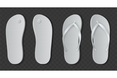 White flip flops sandals. Realistic beach rubber slippers. Bathroom or