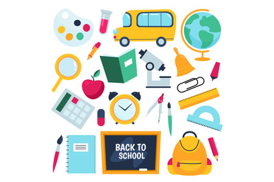 Back to school. Kids educational accessories, learning items, writing