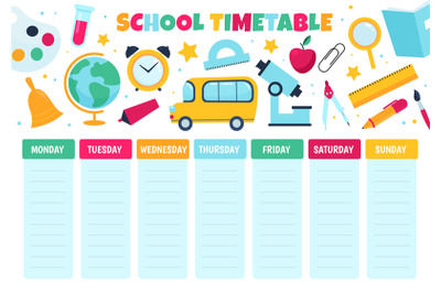 School timetable. Learnings classes scheduling, study weekly planner,