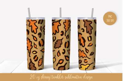 Fall Oak Leaves Leopard Tumbler Sublimation Design