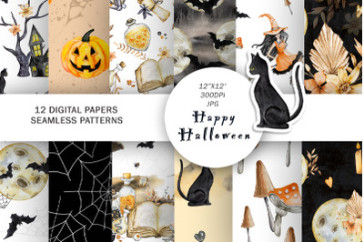 Watercolor Halloween Digital Paper, Seamless Pattern
