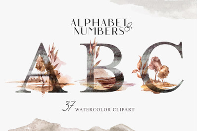 Watercolor floral Alphabet sublimation / clipart- 37 png