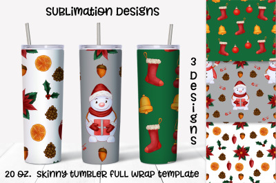 Christmas sublimation design. Skinny tumbler wrap design
