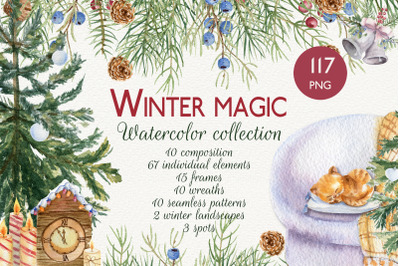 Winter magic. Watercolor collection