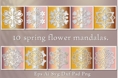 10 Spring flower mandalas. SVG for cutting and sublimation