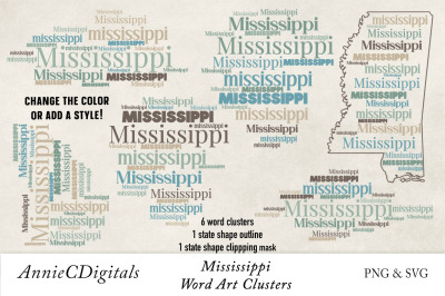 Mississippi Word Clusters, Word Cloud, Word Art