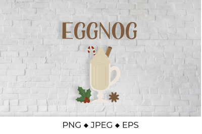 Eggnog lettering and glass of traditional Christmas drink