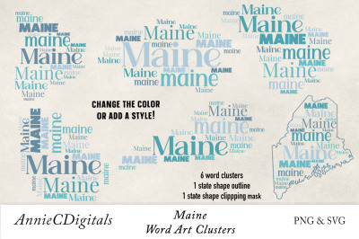 Maine Word Clusters, Word Cloud, Word Art