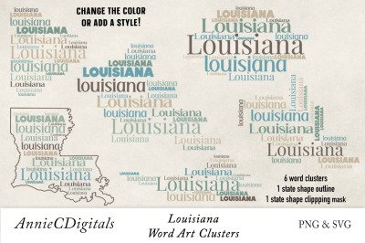 Louisiana Word Clusters, Word Cloud, Word Art
