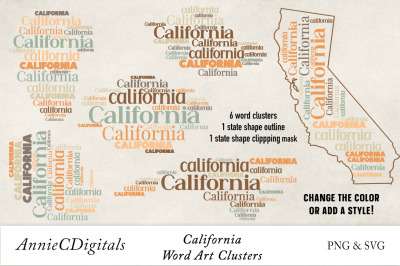 California Word Clusters, Word Cloud, Word Art