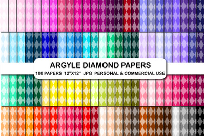 100 Argyle diamond digital papers&2C; Argyle pattern background