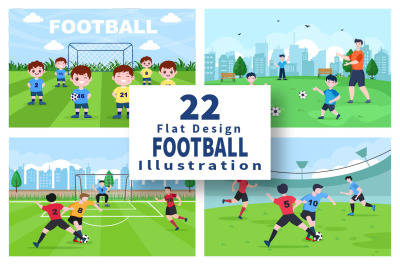 22 Football with Boys Play Soccer Sports Vector Illustration