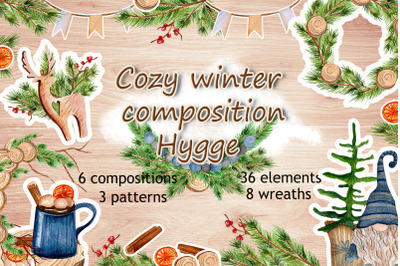 Cozy winter composition. Hygge.