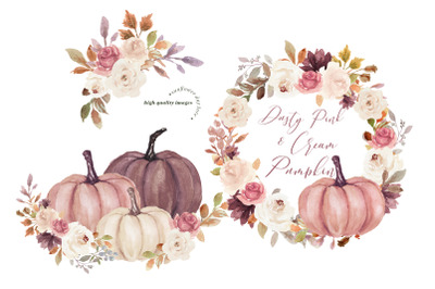 Dusty Pink and White Cream Pumpkin Clipart