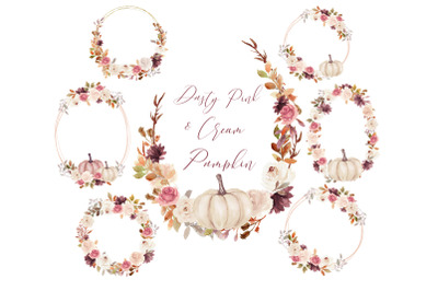 Frame Dusty Pink and White Cream Pumpkin Clipart