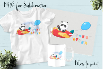 Cute Panda sublimation. Design for printing.