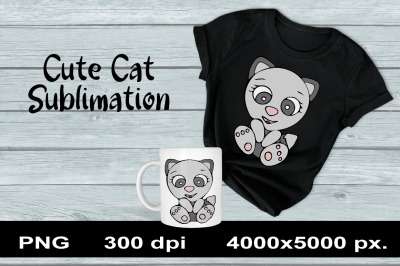 Cute Cat Sublimation PNG Design. Animal Clipart.