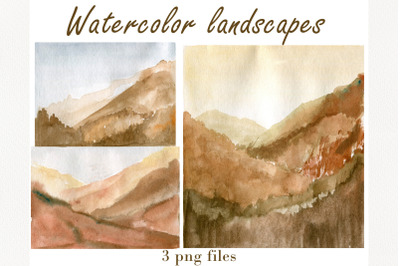 Watercolor mountains modern landscape art, Desert nature
