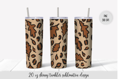 Autumn Oak Leaves Leopard Tumbler Sublimation Wrap