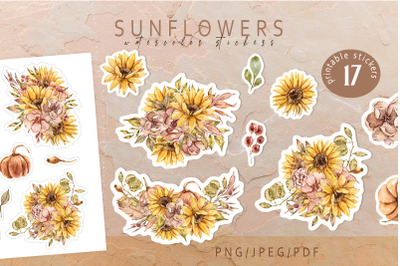 Sunflowers printable stickers- for Cricut and Silhouette