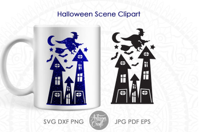 Halloween scene clipart and cut file