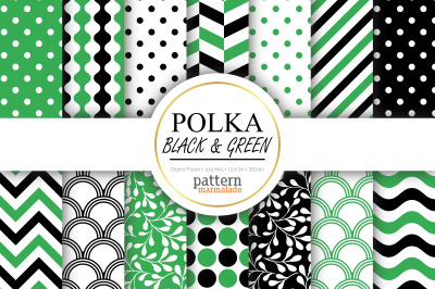 Polka Black And Green Digital Paper - T0703