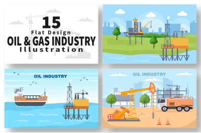 15 Oil Gas Fuel Industry Vector Illustration