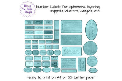 Teal Printable Number Labels with vintage backgrounds