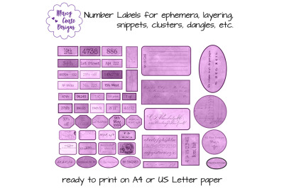 Purple Printable Number Labels with vintage backgrounds