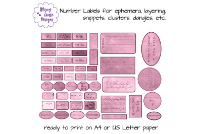 Pink Printable Number Labels with vintage backgrounds