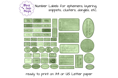 Green Printable Number Labels with vintage backgrounds