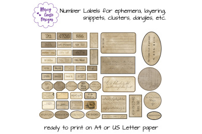 Coffee Dyed Printable Number Labels with vintage backgrounds