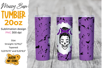 Halloween Messy Bun and bat tumbler sublimation wrap