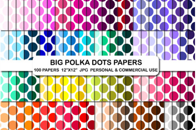 100 Big Polka Dot Pattern Digital Papers Background