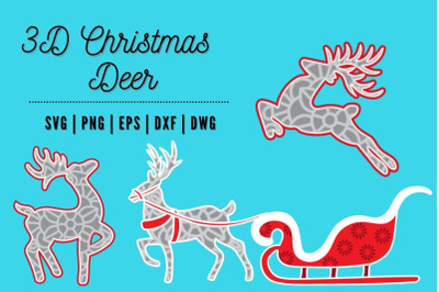 3D Christmas Deer SVG Bundle