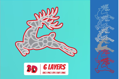 3D Christmas Deer 2 SVG Cut File